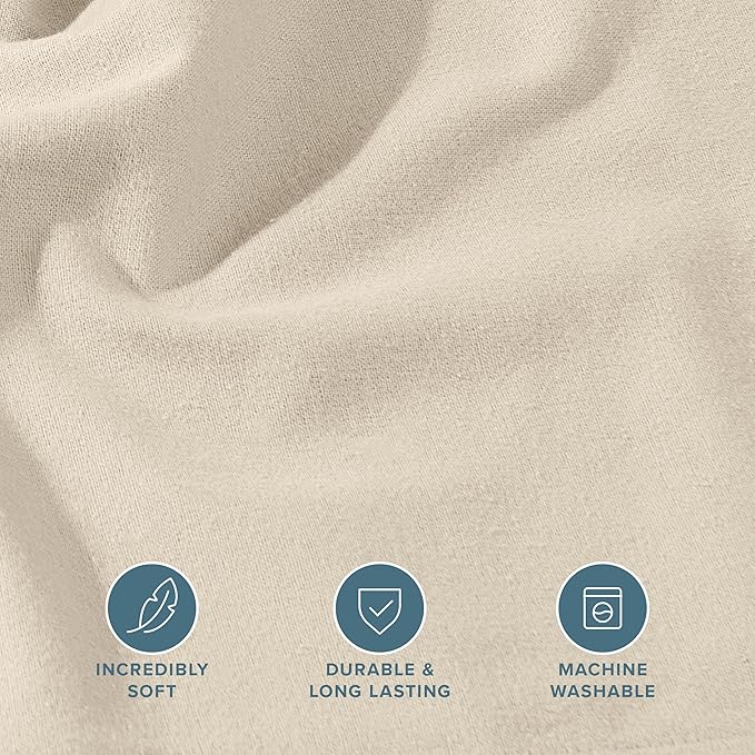 Bare Home Flannel Fitted Bottom Sheet 100% Cotton, Velvety Soft Heavyweight - Double Brushed Flannel - Deep Pocket (Full, Sand)