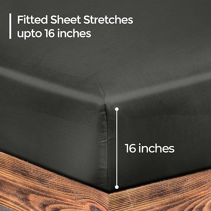 ROYALE LINENS 300 Thread Count 100% Long Staple Combed Cotton Fitted Sheet California King - Super Soft Deep Pocket Bottom Sheet - Fitted Sheets Only - Elastic Sheets (Cal King, Black)