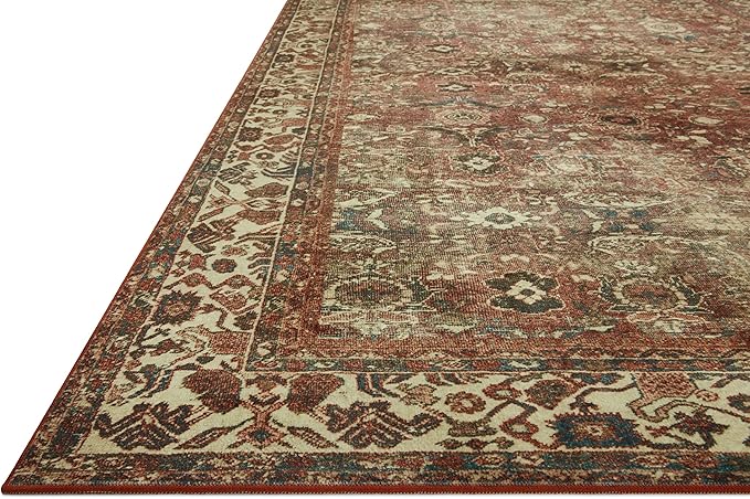 Loloi Magnolia Home by Joanna Gaines Banks Collection BAN-04 Brick/Ivory 7'-6" x 9'-6", .13" Pile Height, Machine Washable, Area Rug