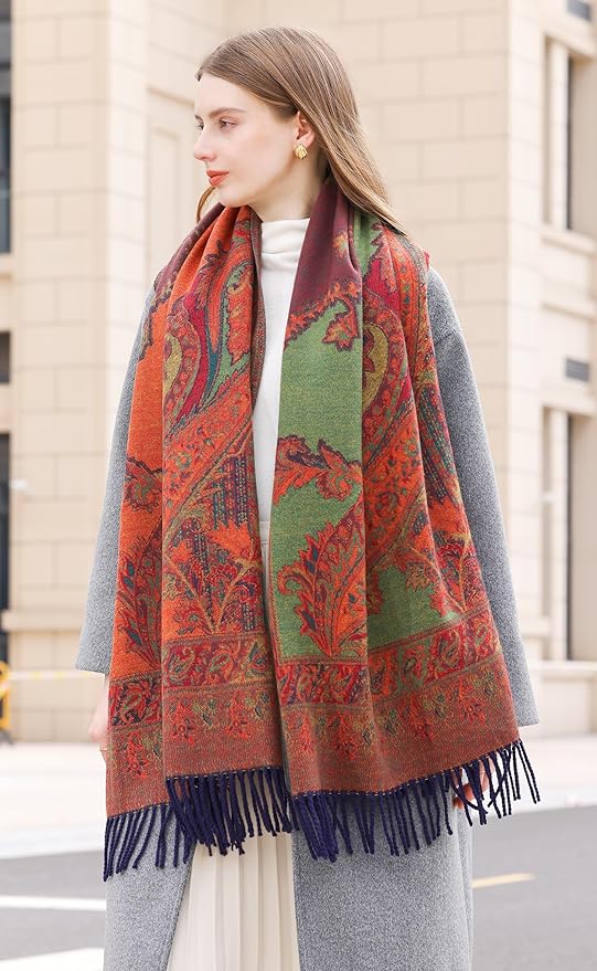 Wander Agio Warm Fashion Scarf Long Shawl Large Blanket Winter Wraps Scarves for Women Cashmere Jacquard Vintage Paisley