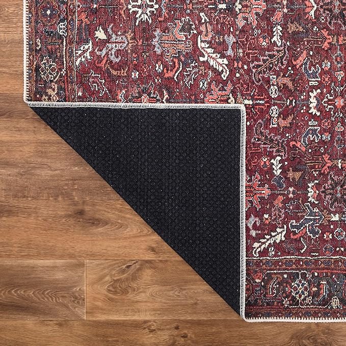 Bloom Rugs Washable Non-Slip 2' x 3' Rug - Burgundy Traditional Bordered Area Rug for Living Room, Bedroom, Dining Room, and Kitchen - Exact Size: 2' x 3'