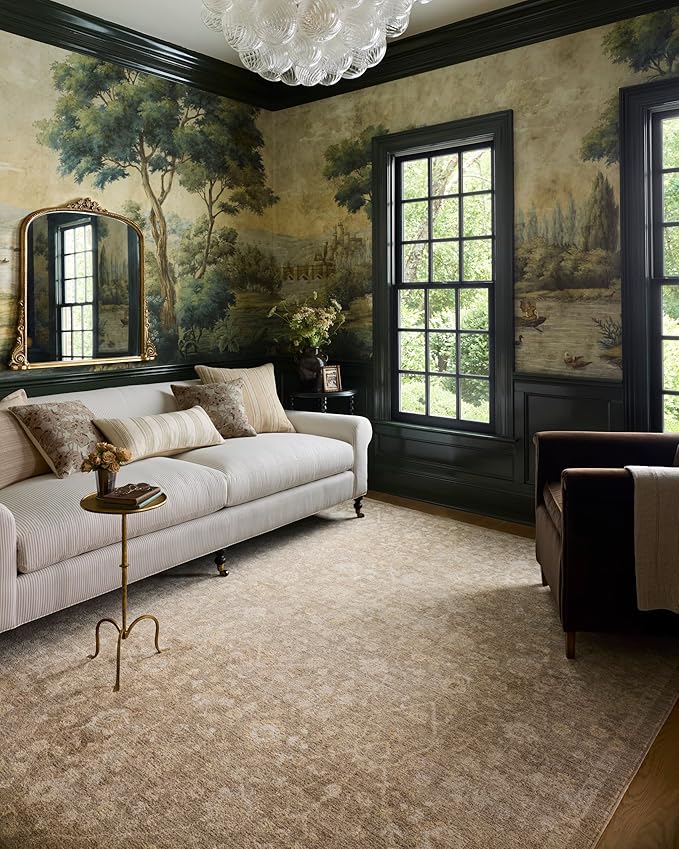 Loloi Chris Loves Julia Palma Collection PLM-01 Bark/Natural 3'-6" x 5'-6" Accent Rug Vintage Style Boho Living Room Bedroom Carpet