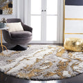 SAFAVIEH Horizon Shag Collection Area Rug - 9' Round, Grey & Gold, Modern Abstract Design, Plush 2.5-inch Thick, Ideal for High Traffic Areas in Living Room, Bedroom, Dining (HZN890D-9R)