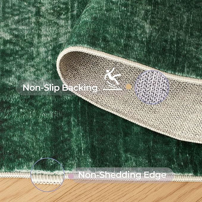 Kokia Abstract Area Rugs 8x10 Bedroom Soft Living Room Rugs Washable Distressed Vintage Comfy Carpet with Non-Slip Backing for Farmhouse Home Office Room Decor, Green Rug, Oslo Jungle