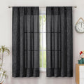 Simplebrand Black Faux Linen Textured Curtains 63 Inch Length 2 Panels for Bedroom, Semi Sheer Light Filtering Privacy Farmhouse Curtains, Soft Thick Rod Pocket Window Drapes, 40W x 63L Inch