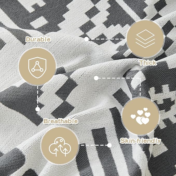 MEETSKY Boho Couch Cover Super Soft Couch Covers for 2 Cushion Couch Sofa, Modern Jacquard Sofa Slipcover Loveseat Futon Cover, Couch Covers for Sectional Sofa, Dark Grey, 71" x 118"