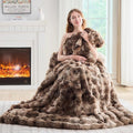 Lotus Karen Faux Fur Throw Blanket Tie-Dye Dark Coffee - Big Bubble Rabbit Fluff Blanket for Couch, Large Fluffy Fuzzy Cozy Blanket,Thick Furry Plush Shaggy Blankets,108x90 Inches