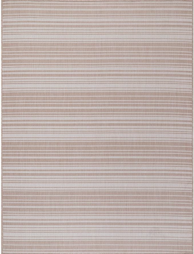 Stripe Outdoor Rug 10x14 Washable Outside Carpet for Indoor Patio Porch Waterproof Easy Cleaning Non Shedding Area Rugs Beige 10 x 14