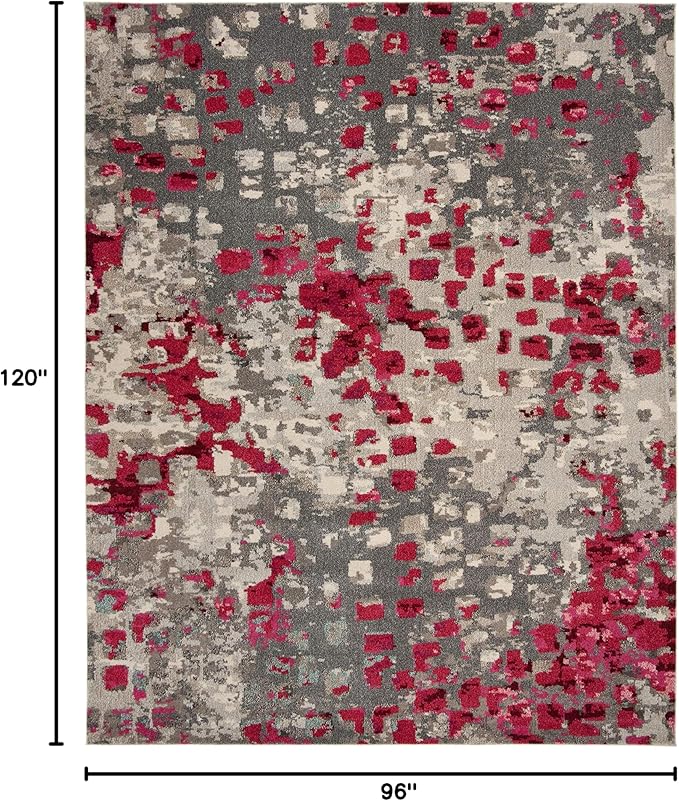 SAFAVIEH Monaco Collection Area Rug - 8' x 10', Grey & Fuchsia, Boho Chic Abstract Watercolor Design, Non-Shedding & Easy Care, Ideal for High Traffic Areas in Living Room, Bedroom (MNC225R)