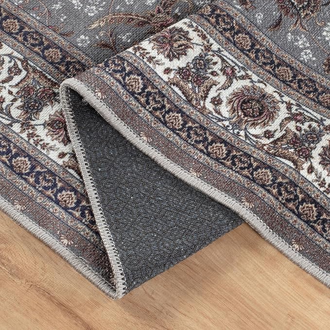 Bloom Rugs Washable Non-Slip 7 ft Runner - Slate Gray Traditional Oriental Runner for Entryway, Hallway, Bathroom, and Kitchen - Exact Size: 2.5' x 7'