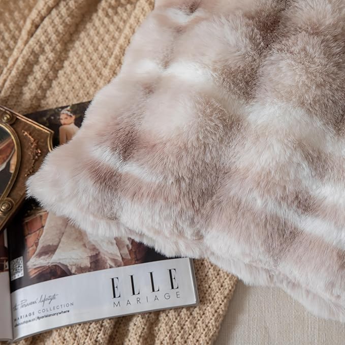 Pack of 2 Thick Plush Throw Pillow Covers Fluffy Wave Faux Fur Decorative Cushion Covers Soft Wool Pillowcase for Sofa Couch Livingroom 26x26 Inch White Taupe