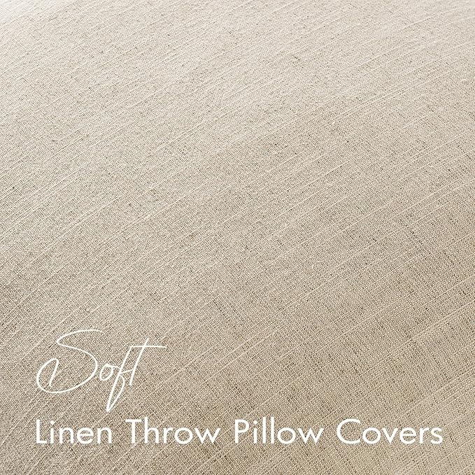 EMEMA Decorative Linen Throw Pillow Covers 24x24 Inch Natural Beige Boho Farmhouse Neutral Couch Throw Pillows for Bed Pack of 2 Accent Pillowcase Modern Sofa Cushion Livingroom Home