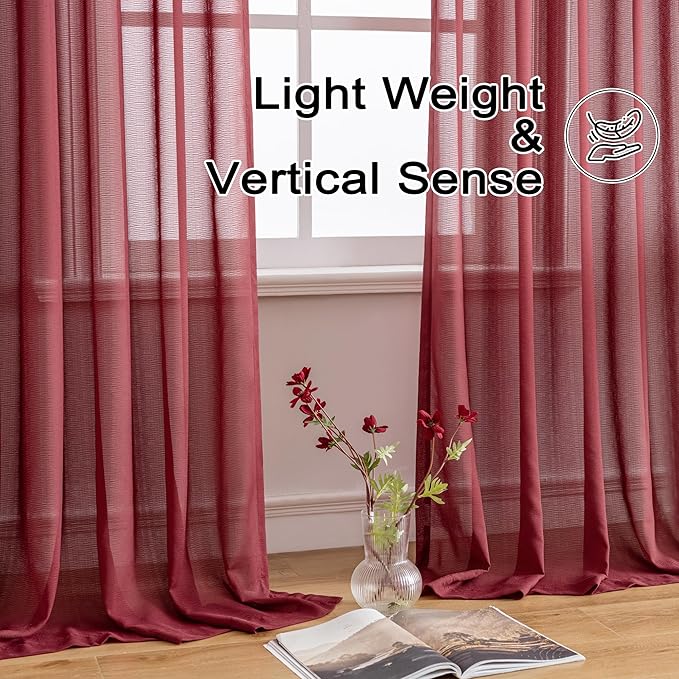 MAIHER 132 Inch Length Pinch Pleat Curtains 11ft Tall for High Ceiling Living Room Extra Long Sheer Curtains Light Filtering Pleated Drapes with Adjustable Hooks, Burgundy, 42" W x 132" L, 2 Panels