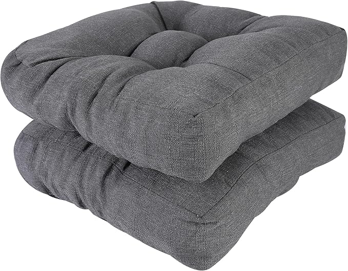 RACE LEAF 19" x 19" Patio Chair Cushions Gray - Outdoor/Indoor Tufted Memory Foam Chair Pads Set of 2, Water-Resistant Olefin Chair Seat Cushion Non-Slip Backing