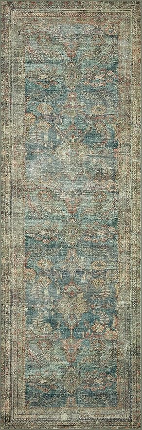 Loloi Magnolia Home by Joanna Gaines Banks Collection BAN-01 Ocean/Spice 7'-6" x 9'-6", .13" Pile Height, Machine Washable, Area Rug