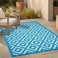 FH Home Outdoor Rug - Waterproof, Fade Resistant, Reversible - Premium Recycled Plastic - Geometric - Porch, Deck, Balcony, Mudroom, Laundry Room, Patio - Aztec - Teal & White Crease Free - 3 x 5 ft
