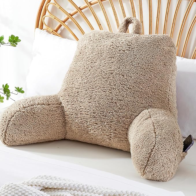 Reading Pillow for Sitting in Bed, Back Pillow Reading Pillow with Arms & Back Support, Dorm Room Essential for Girls and Boys Bed Chair Pillow