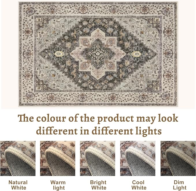 Tangsoo 5x7 Area Rug Washable Rug for Living Room, Vintage Indoor Non Slip Large Area Rugs, Print Distressed Grey Carpet, Soft Low Pile Foldable Floor Rug for Bedroom Dining Room Dorm