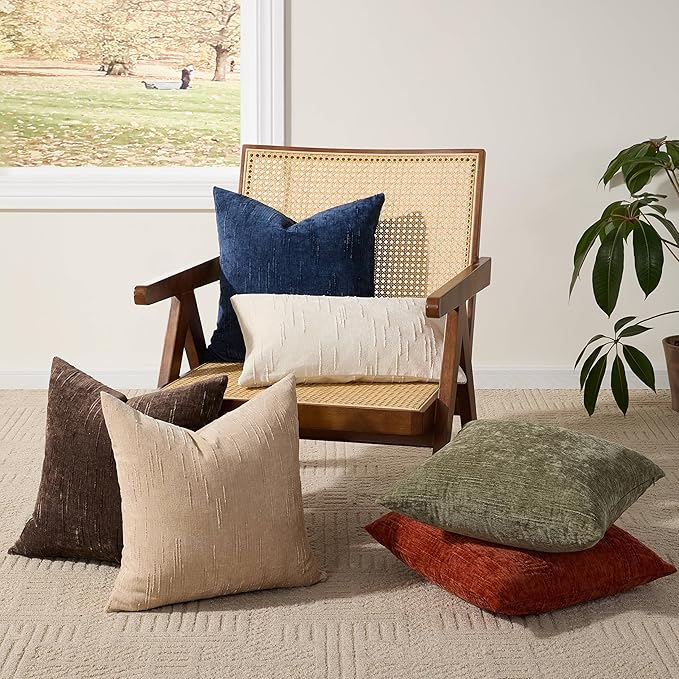 Set of 2 Soft Textured Throw Pillow Covers 16x16, Invisible Zipper Neutral Cushion Cases, Easy - Care Decorative Farmhouse Decor for Living Room Couch (Dark Brown, 16" x 16" (Pack of 2))
