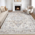 10x12 Area Rug Living Room: Washable Boho Large Neutral Vintage Soft Rugs Stain Resistant Farmhouse Non Slip Indoor Floor Carpet for Bedroom Nursery Kids Playroom Office Dining Room- Ivory Gray