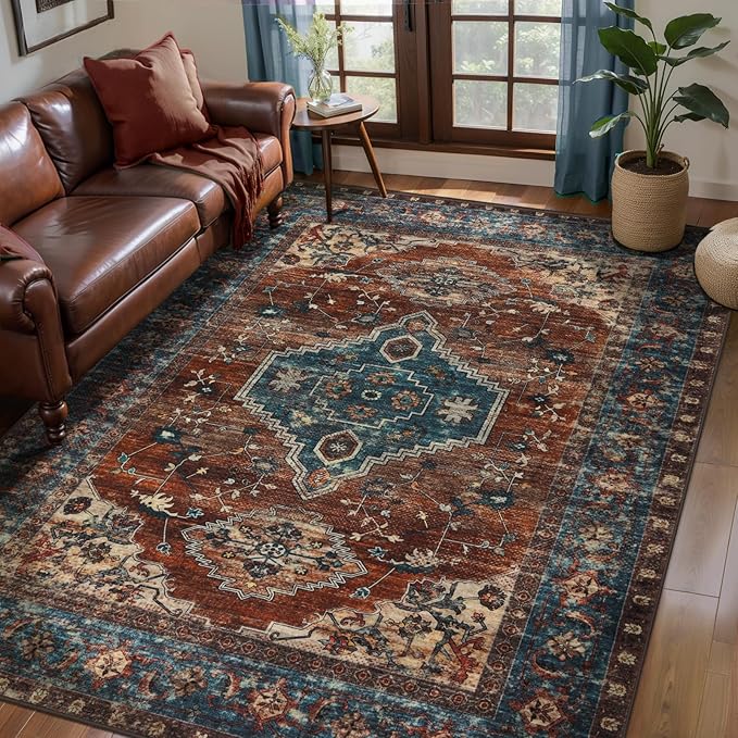 Tangsoo 3x5 Washable Rugs Oriental Area Rug, Vintage Non Slip Indoor Accent Rug, Print Distressed Carpet, Soft Low Pile Rug for Living Room Dining Bedroom Bedside Entryway