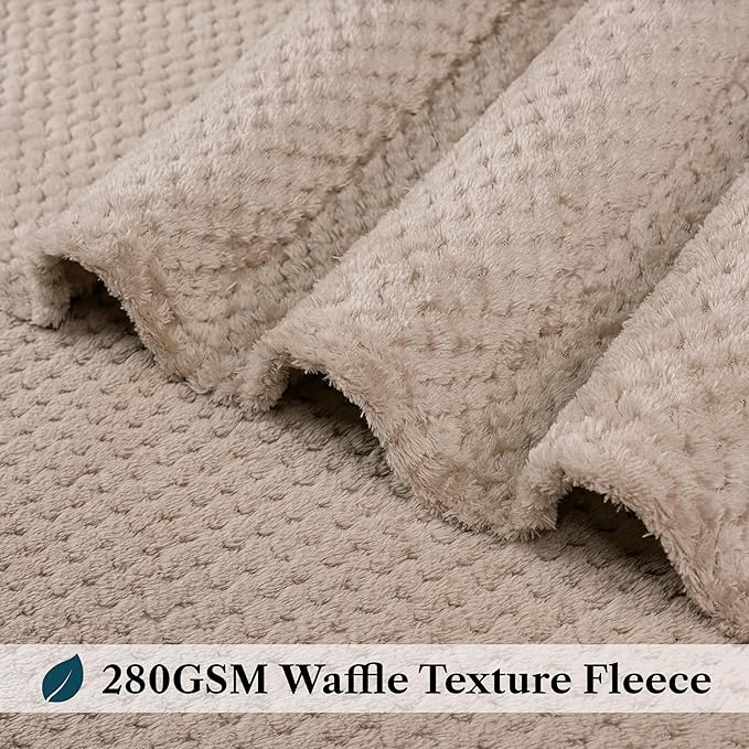 PAVILIA Tan Taupe Throw Blanket for Couch Bed, Soft Fleece Throws for Sofa Chair, Fuzzy Waffle Textured Blanket, Cozy Warm Lightweight All Season Blanket Throw, 50x60