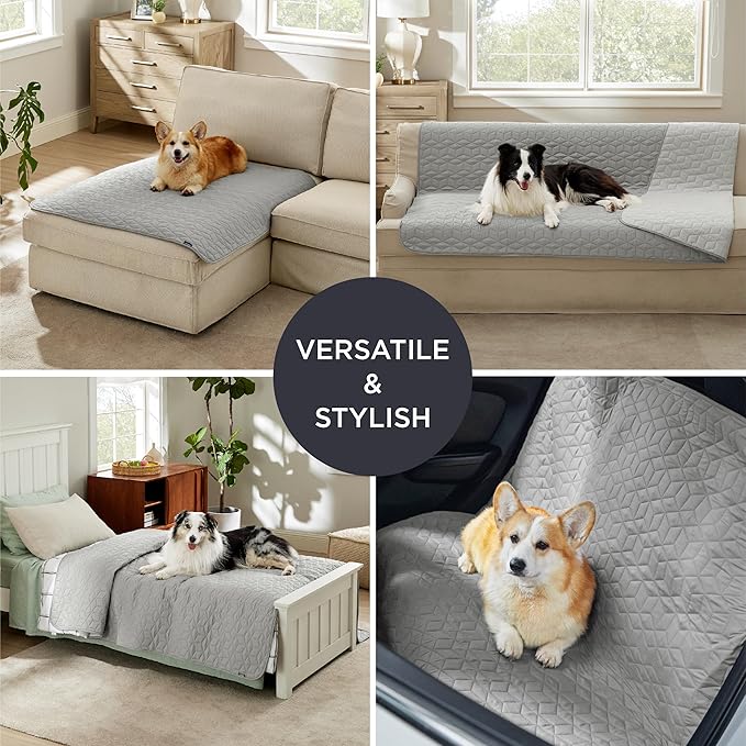 Bedsure 100% Waterproof Couch Cover for Dogs Washable - Non Slip Waterproof Dog Blanket for Couch Sofa, Lightweight Furniture Protector Durable for Pet Cat Puppy with Non-Slip Bottom, Grey, 30x95IN