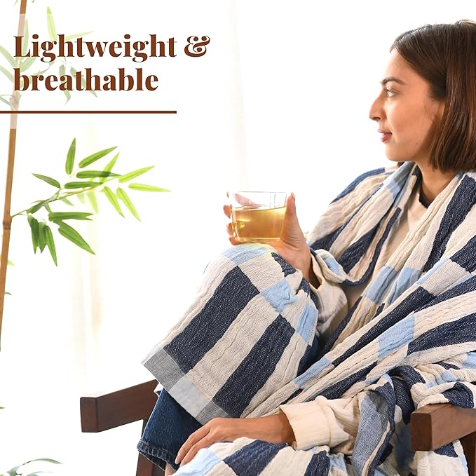 Folkulture Throw Blanket for Couch 50" x 60" |100% Recycled Cotton Couch Christmas Throw Blanket for Chair, Boho Throws Blankets for Bed,Sofa, Lightweight |Guest Room Must Haves Blanket | Winter Blue