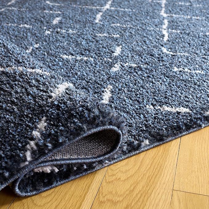 SAFAVIEH Arizona Shag Collection Area Rug - 6'7" x 9'2", Slate Blue & Ivory, Moroccan Boho Design, Non-Shedding & Easy to Clean, Ideal for Living Room, Bedroom, Dining Space (ASG743L)