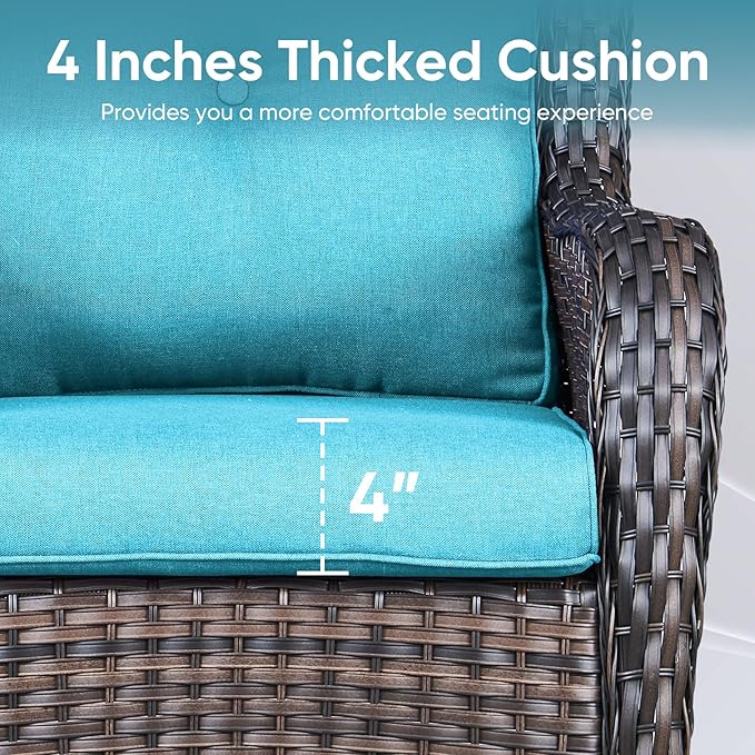 Outdoor Chair Cushions 3 Packs - Outside High Back Thick Water-Resistant Cushion 22x24 with Zipper Cover for Patio Glider Rocking Chairs Loveseat Couch – Teal/Buckle
