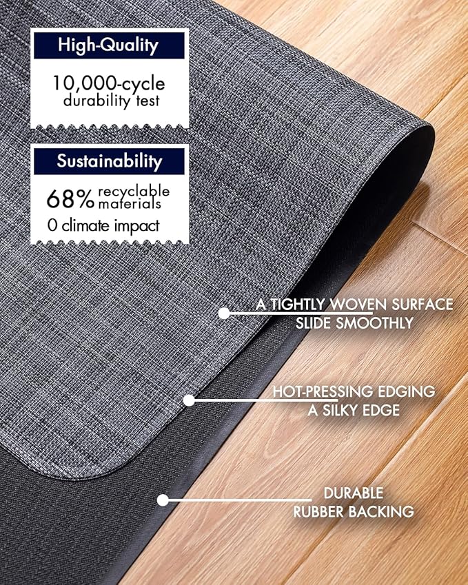 Office Chair Mat for Hardwood Floor Under Desk Computer Rolling Chair Mat for Wood/Tile Floor Non-Slip Heavy Duty Desk Rug PVC Plastic Hard Floor Protector 36" x 48" (Cool Grey)