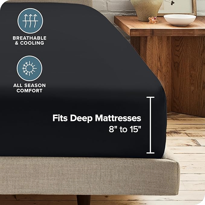 Bare Home 2-Pack Fitted Bottom Sheets Queen - Premium 1800 Ultra-Soft Wrinkle Resistant Microfiber - Deep Pocket (Queen, Black)