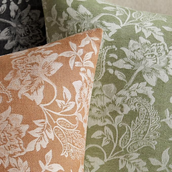 Floral Jacquard Throw Pillow Covers Set of 2, Background/Caramal 20x20 Inch, Farmhouse Decorative Cotton Caramal Cushion Covers for Sofa Bed Living Room Home Decor