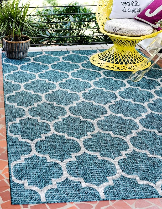 Unique Loom Outdoor Trellis Collection Area Rug (3' 3" x 5' 3" Rectangle, Teal/ Gray)