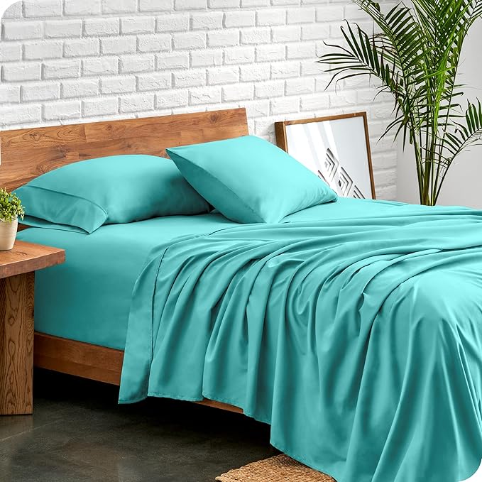 Bare Home Ultra-Soft Split Head Flex King Sheet Set - Luxury 1800 - Hydro-Brushed - Deep Pockets - Easy Fit - 4 Piece Set - Bedding Sheets & Pillowcases (Split Head Flex King, Turquoise)