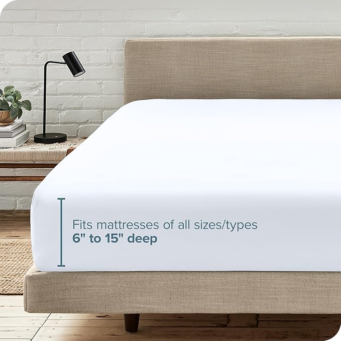 Bare Home Fitted Bottom Sheet Queen Size - Premium 1800 Microfiber - Ultra-Soft Hotel Luxury - Deep Pocket - Durable and Long Lasting - Fitted Sheet (Queen, White)