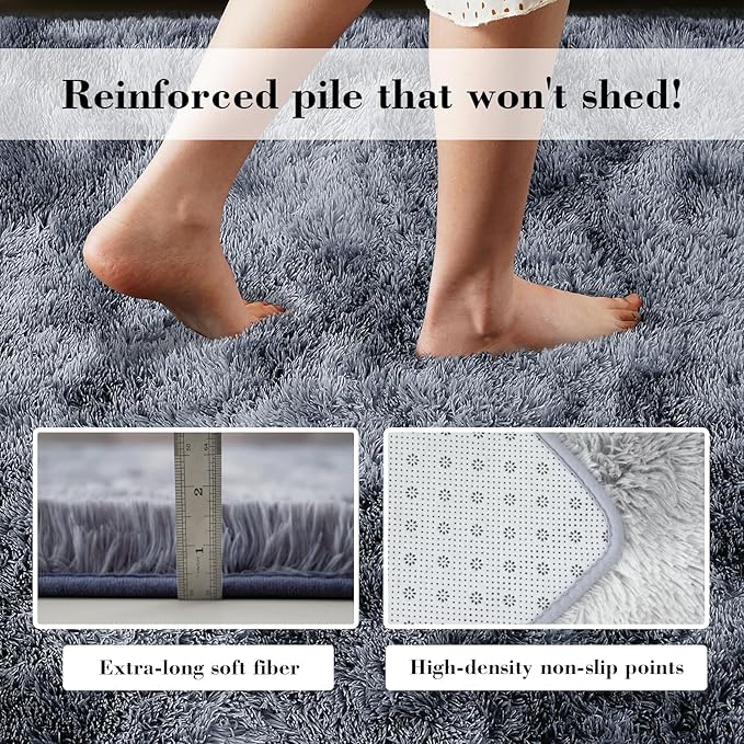 Fluffy Rug Shaggy Area Rug, Mottling Dark Grey 4x6 Area Rugs for Bedroom, Small Bedside Rug, Soft Fluffy Shaggy Entryway Throw Rugs for Living Room Bedroom Kids Room Home Decor