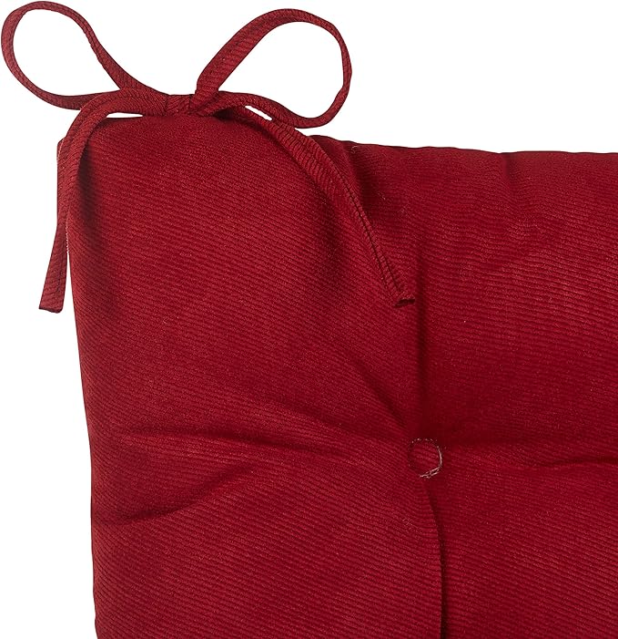 Klear Vu Omega Non-Slip Rocking Chair Cushion, Assembled in USA, Thick Tufted Design, Includes Seat Pad & Back Pillow with Ties, 17x17 Inches, 2-Piece Set, Twillo Red