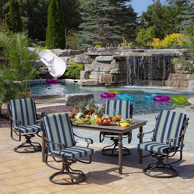 ARDEN Outdoor Midback Chair Cushion, 18 x 16.5, Water Repellent, Fade Resistant 18 x 16.5, Sapphire Aurora Blue Stripe