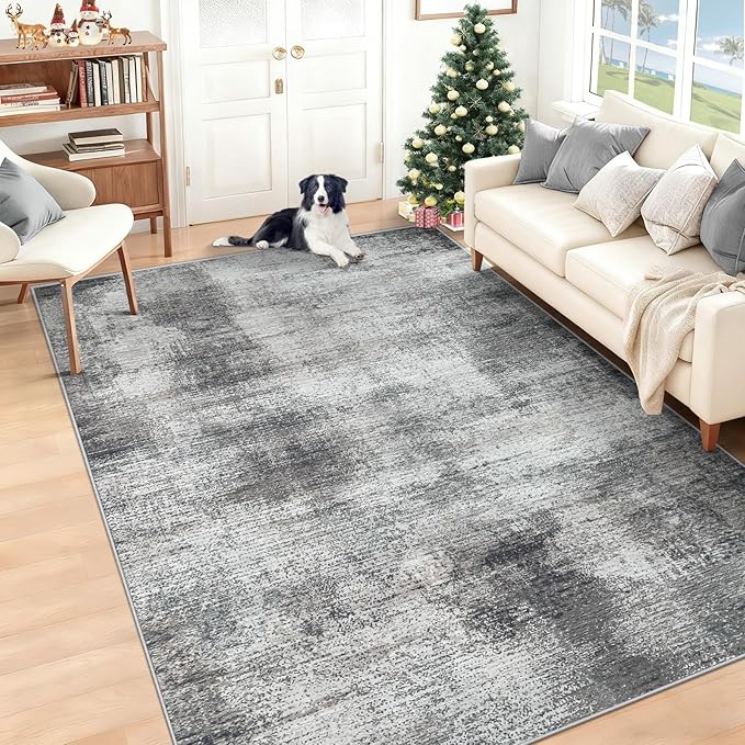 5x7 Area Rugs for Living Room: Washable Rug Modern Abstract Neutral Soft Rugs Non-Slip Low-Pile Indoor Floor Carpet for Bedroom Dining Room Nursery (Grey, 5'x7')