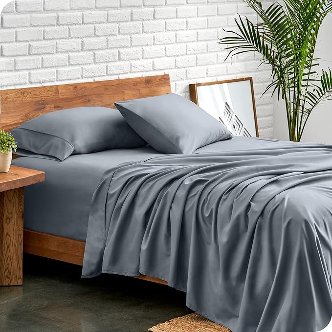 Bare Home Split Head Flex King Sheet Set - 1800 Ultra-Soft Microfiber Bed Sheets - Double Brushed - Deep Pockets - Easy Fit - 4 Piece Set - FlexTop Bedding Sheets (Split Head Flex King, Steel Blue)
