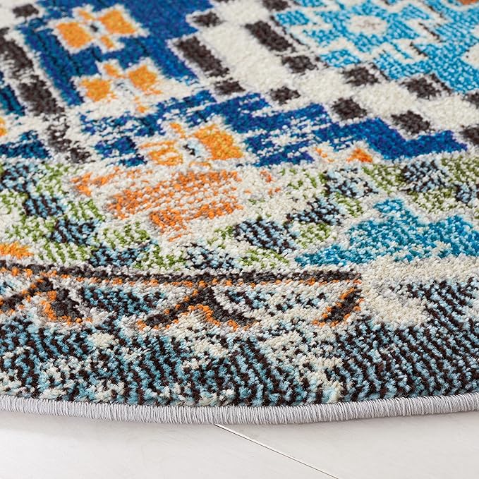 SAFAVIEH Madison Collection Runner Rug - 2'2" x 6', Navy & Beige, Boho Diamond Distressed Design, Non-Shedding & Easy Care, Ideal for High Traffic Areas in Living Room, Bedroom (MAD418M)