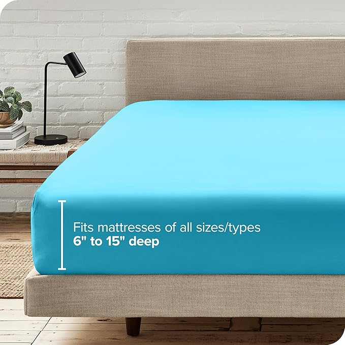 Bare Home Fitted Bottom Sheet Queen Size - Premium 1800 Microfiber - Ultra-Soft Hotel Luxury - Deep Pocket - Durable and Long Lasting (Queen, Aqua)