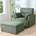 Modern Oversized Accent Chair with Storage Ottoman & Side Pillows, Snowflake Fleece Upholstered Chaise Lounge Chair, Deep Seat Reading Chair for Living Room, 350lbs Capacity