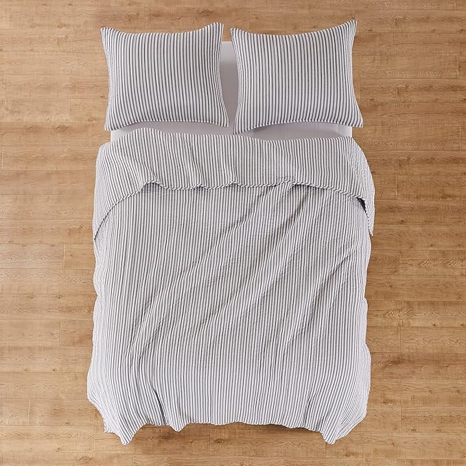 Levtex Home Tobago Stripe Charcoal Reversible Twin XL/Twin Quilt Set (68x86in) with 1 Pillow Sham (26x20in) - Striped - Charcoal - Cotton Twin Size Quilt Bedding Set - Lightweight Soft Pre-Washed