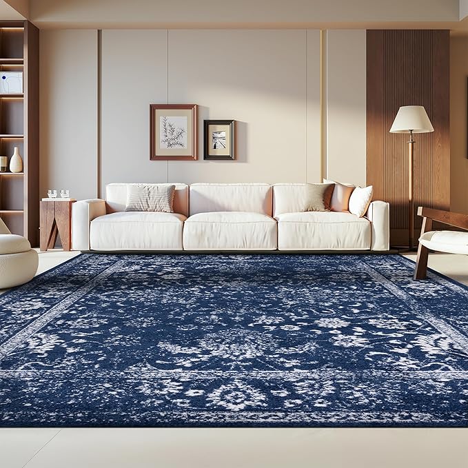 SAFAVIEH Area Rug 10x14 - Adirondack Collection - Large - Navy & Ivory, Distressed Vintage Floral Design, Non-Shedding & Easy to Clean, Ideal for Living Room, Bedroom, Dining Space (ADR109N)