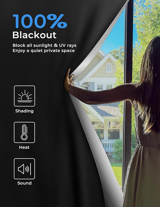 Sumobaby Blackout Curtains for Bedroom Portable 30"x40",No Drill Blackout Shades with Upgraded Hook&Loop Tapes,100% Black Out Window Cover,Thermal Insulated Blinds for Bedroom,Nursery(1 Panel,Black)
