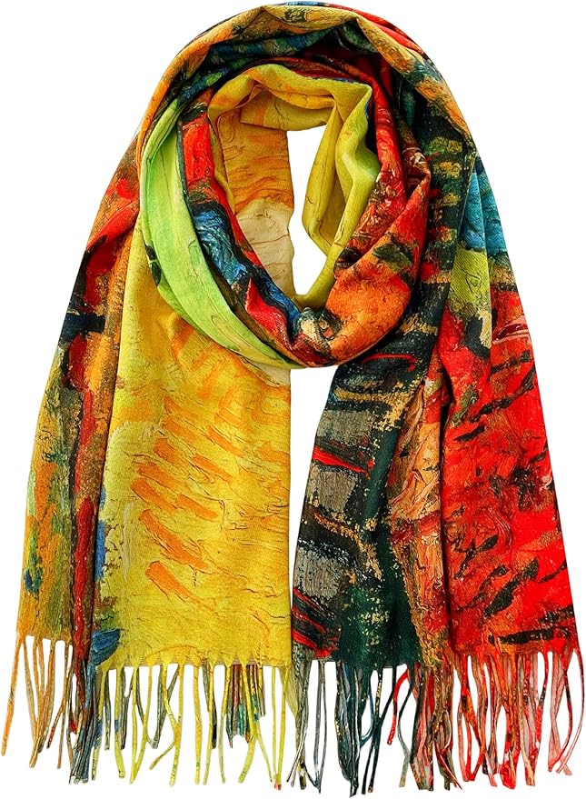 VENVSBEE Reversible Scarf Soft Large Shawl Wrap Blanket Double Sided Art Print Warm Pashmina Stoles Klimt Van Gogh Gifts