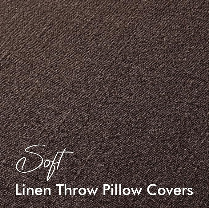 EMEMA Throw Pillow Covers Decorative Linen Pillow Covers 22x22 Inch Dark Brown Boho Farmhouse Neutral Couch Throw Pillows for Bed Pack of 2 Accent Pillowcase Modern Sofa Cushion Livingroom Home
