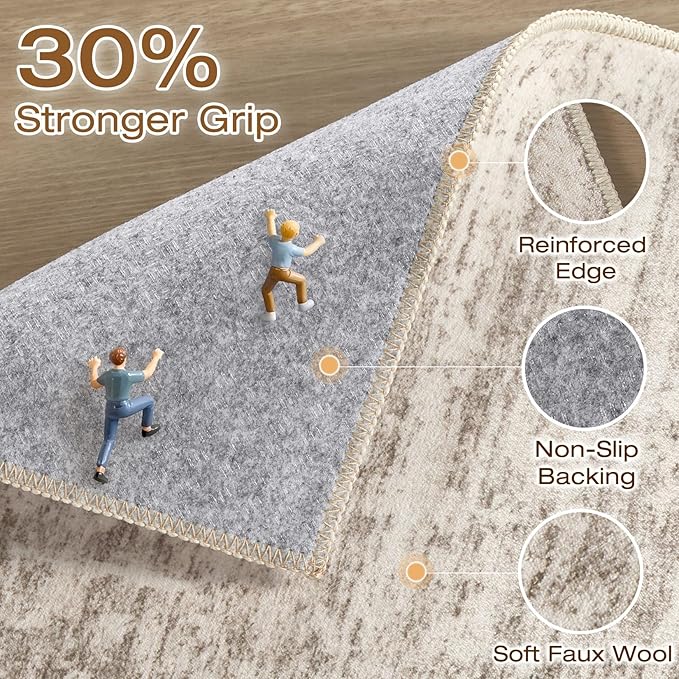 8x10 Area Rugs Living Room: Washable Large Neutral Brown Rug Abstract Soft Modern Stain Resistant Indoor Floor Non-Slip Carpet for Bedroom Nursery Kids Office Playroom Dining Room Under Table Home